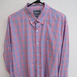 Bonobos Slim Fit Pink/Blue Plaid Long Sleeve Button Down Cotton Shirt XL